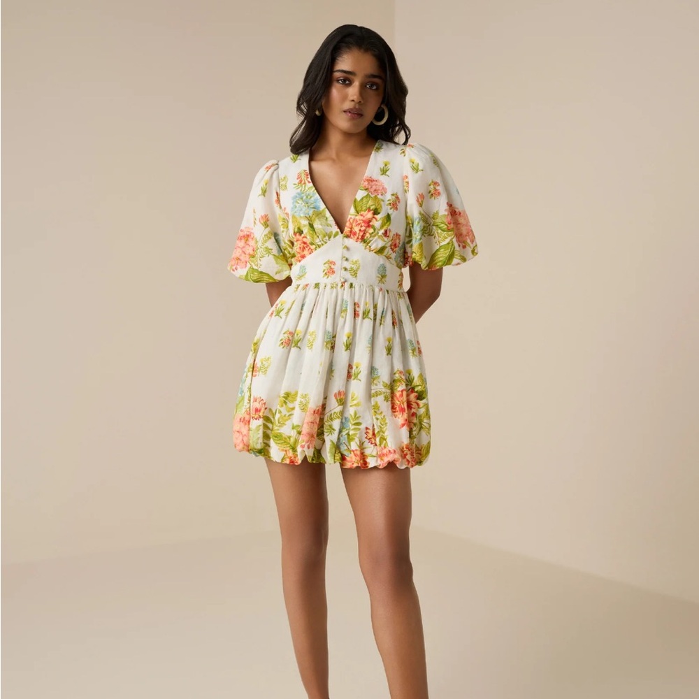 HEMANT & NANDITA Floral Puff Sleeve Mini Dress (NWT) - Size XL
